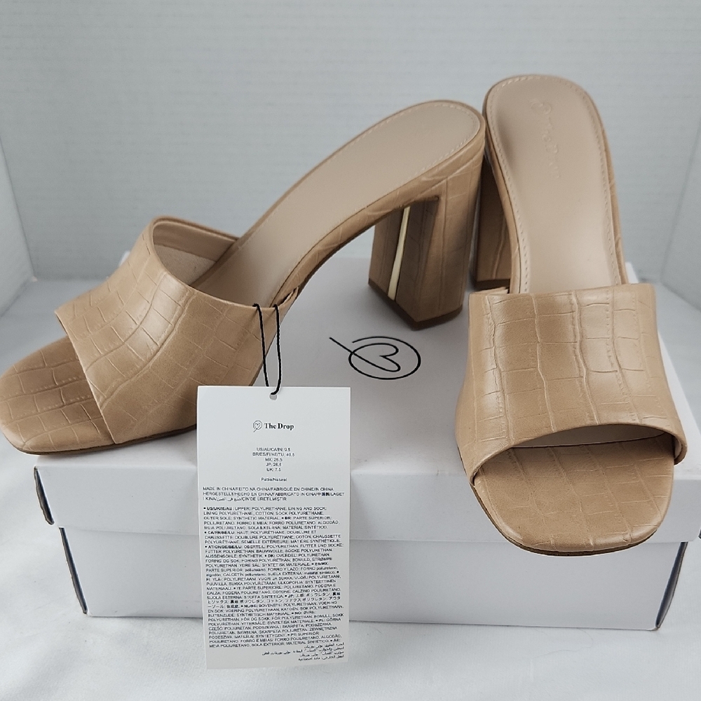 The Drop Pattie Womans Beige Block Heel Mules Size 9.5